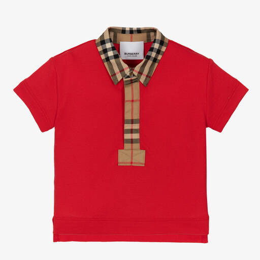 Burberry-Baby Boys Red Cotton Polo Shirt | Childrensalon