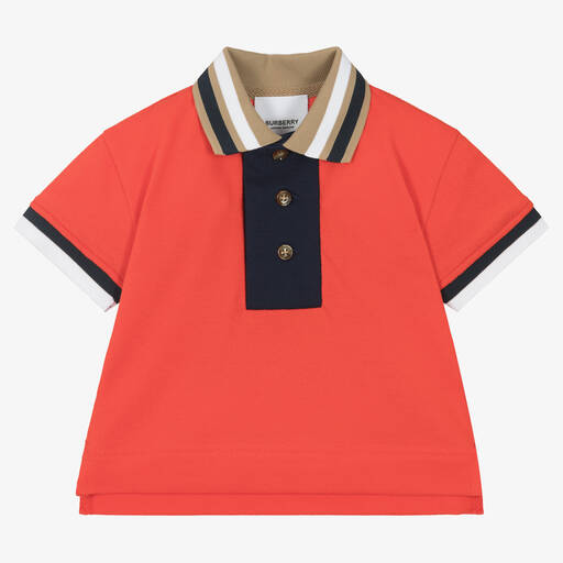 Burberry-Baby Boys Red Cotton Varsity Polo Shirt | Childrensalon