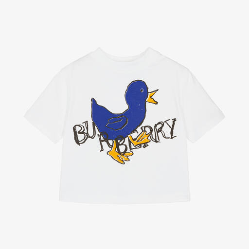 Burberry-Baby Boys White Cotton T-Shirt | Childrensalon