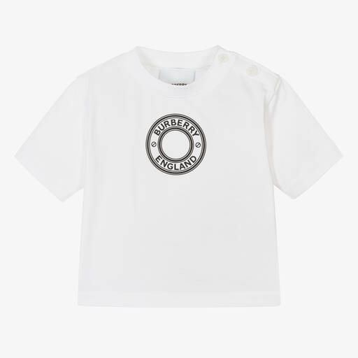 Burberry-Белая футболка с логотипом-печатью | Childrensalon
