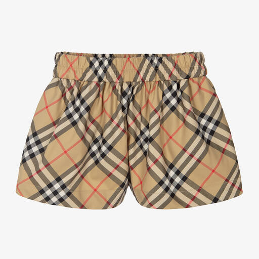 Burberry-Baby Girls Beige Check Cotton Shorts | Childrensalon