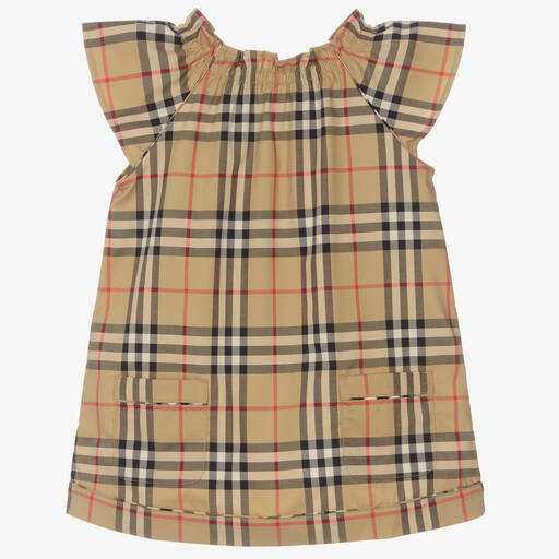 Burberry-Baby Girls Beige Check Dress | Childrensalon