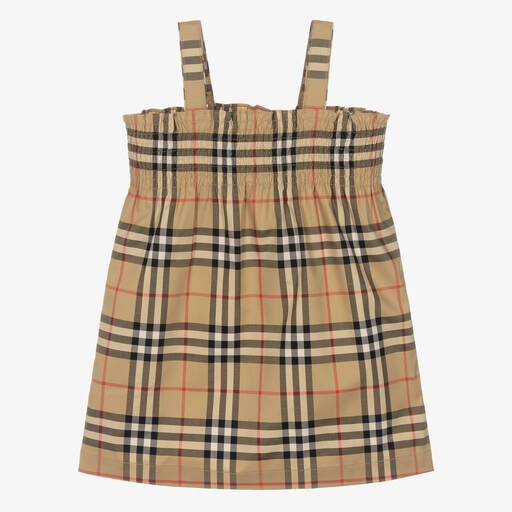 Burberry-Baby Girls Beige Checked Dress | Childrensalon