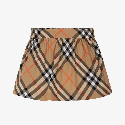 Burberry-Baby Girls Beige Cotton Check Skirt | Childrensalon