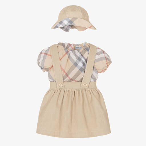 Burberry-Baby Girls Beige Cotton Skirt Set | Childrensalon