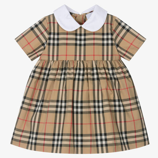 Burberry-Baby Girls Beige Vintage Check Dress | Childrensalon