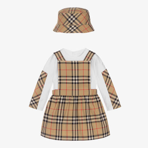 Burberry-Baby Girls Beige Vintage Check Dress Set | Childrensalon