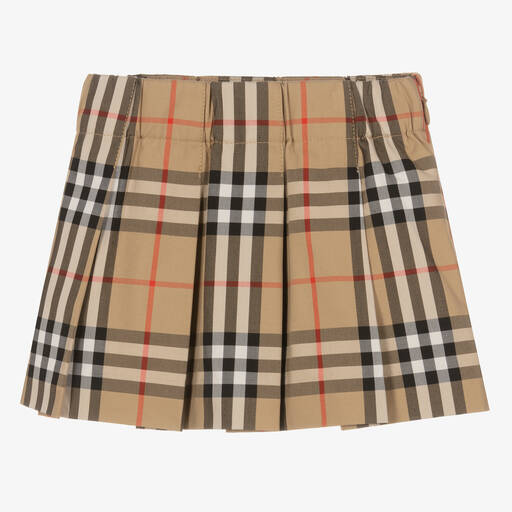 Burberry-Baby Girls Beige Vintage Check Pleated Skirt | Childrensalon