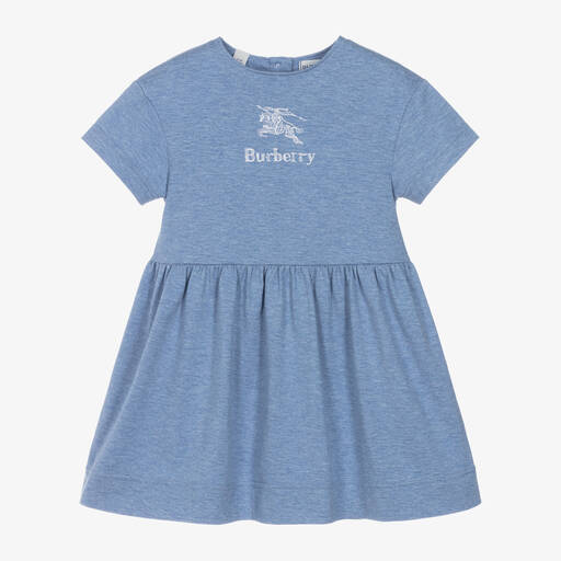 Burberry-Baby Girls Blue Cotton Dress | Childrensalon