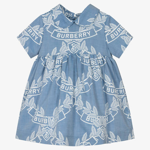 Burberry-فستان بطبعة Oak Leaf Crest قطن لون أزرق | Childrensalon