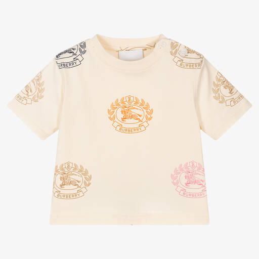 Burberry-Baby Girls Ivory Cotton Logo T-Shirt | Childrensalon
