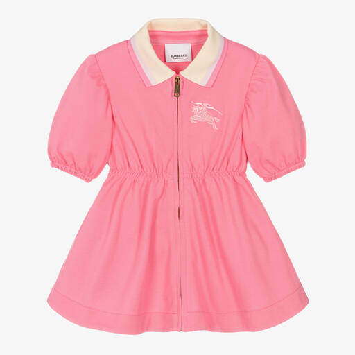 Burberry-Baby Girls Pink Cotton Piqué EKD Dress | Childrensalon