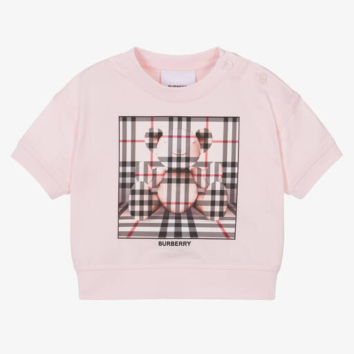 Burberry-Baby Girls Pink Cotton T-Shirt | Childrensalon