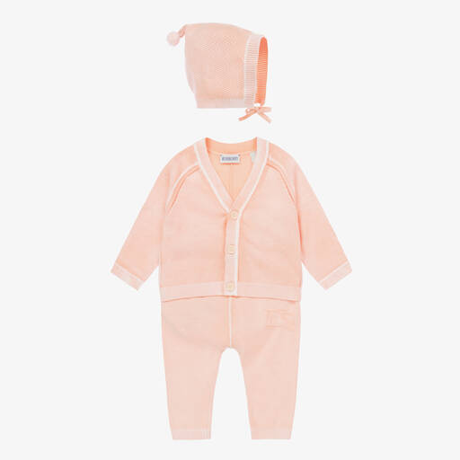 Burberry-Baby Girls Pink Cotton Trouser Set | Childrensalon