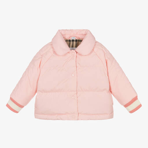 Burberry-Baby Girls Pink Down Padded Puffer Jacket | Childrensalon