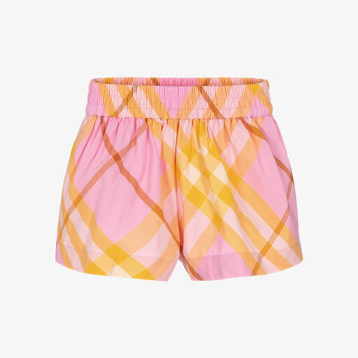 Burberry-Baby Girls Pink & Yellow Check Shorts | Childrensalon