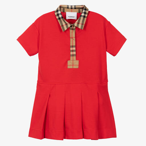 Burberry-Baby Girls Red Vintage Check Polo Dress | Childrensalon