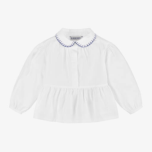 Burberry-Baby Girls White Cotton EKD Blouse | Childrensalon