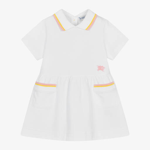 Burberry-Baby Girls White Cotton Polo Dress | Childrensalon