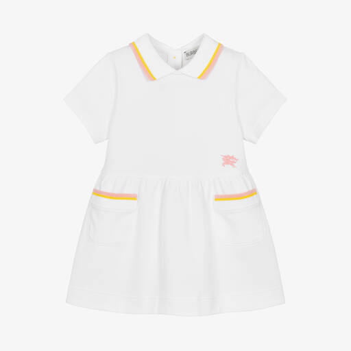 Burberry-Baby Girls White Cotton Polo Dress | Childrensalon