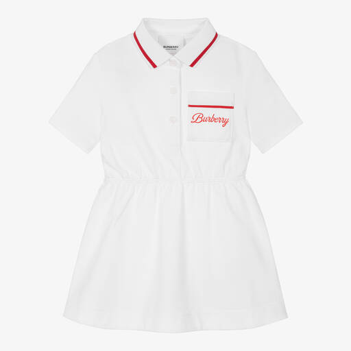 Burberry-Baby Girls White Logo Polo Dress | Childrensalon