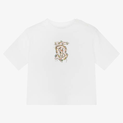 Burberry-Baby Girls White Logo T-Shirt | Childrensalon