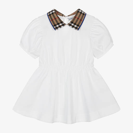 Burberry-Baby Girls White Vintage Check Polo Dress | Childrensalon