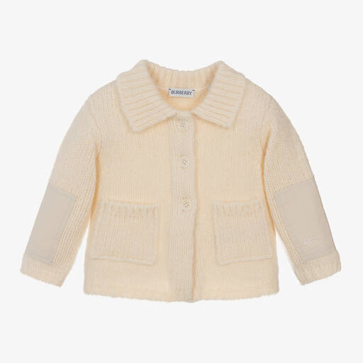 Burberry-Baby Ivory Knitted Wool Cardigan | Childrensalon