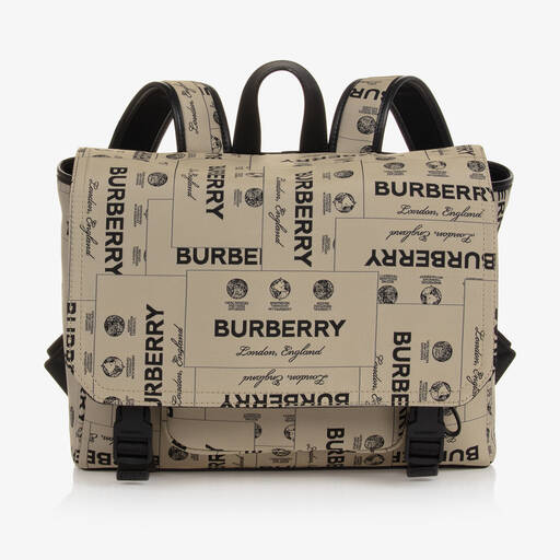 Burberry-حقيبة ظهر كانفاس لون بيج و أسود (28 سم) | Childrensalon