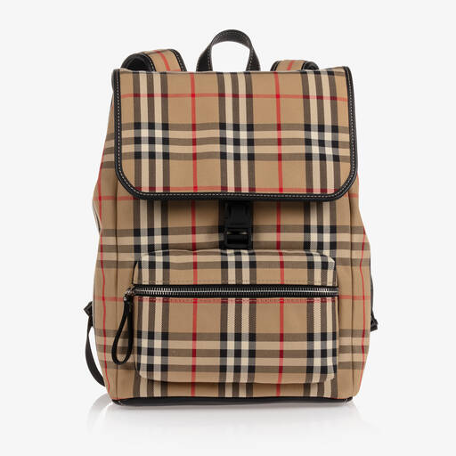 Burberry-Beige Check Backpack (33cm) | Childrensalon
