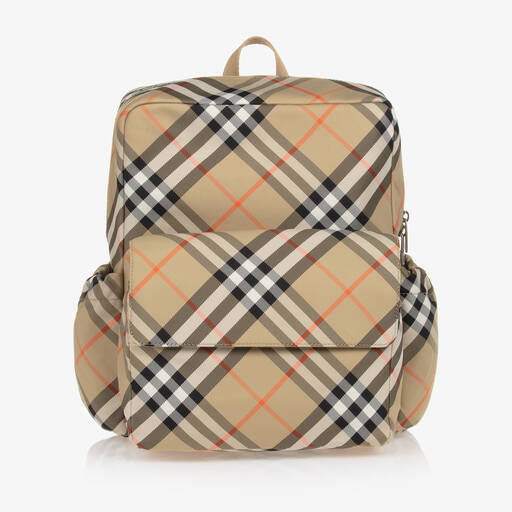 Burberry-حقيبة ظهر كاروهات نايلون لون بيج (34 سم) | Childrensalon