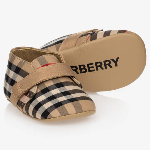 Burberry-Beige Check Pre-Walker Shoes | Childrensalon