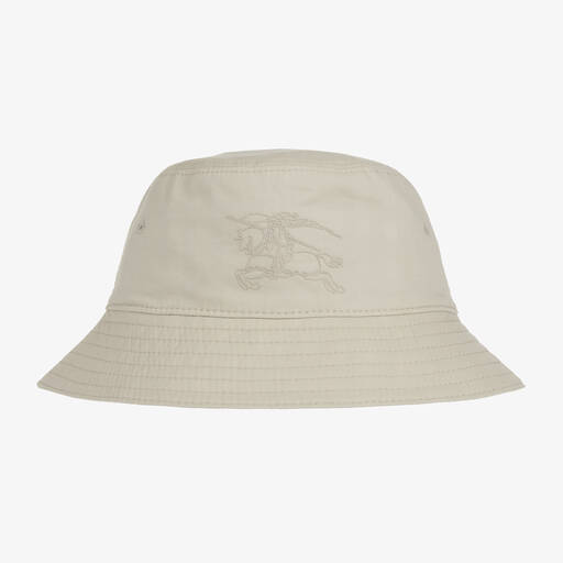 Burberry-Beige & Check Reversible Bucket Hat | Childrensalon