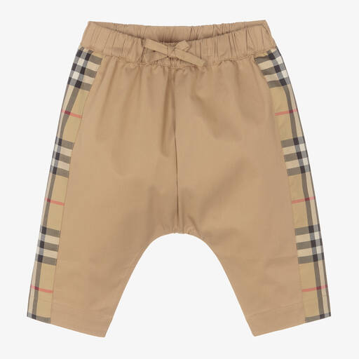 Burberry-Beige Checked Baby Trousers | Childrensalon