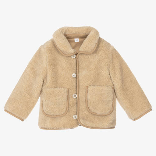 Burberry-Beige Faux Fur Baby Jacket | Childrensalon