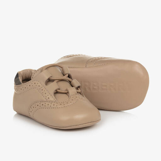 Burberry-Beige Leather Pre-Walker Shoes | Childrensalon