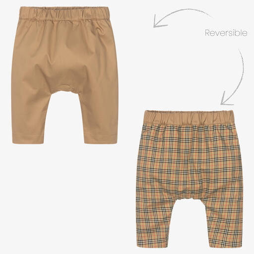 Burberry-Beige Reversible Baby Trousers | Childrensalon
