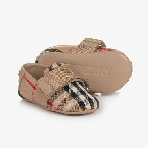 Burberry-Beige Vintage Check Baby Shoes | Childrensalon