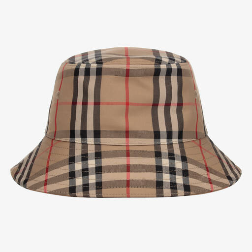 Burberry-Beige Vintage Check Bucket Hat | Childrensalon