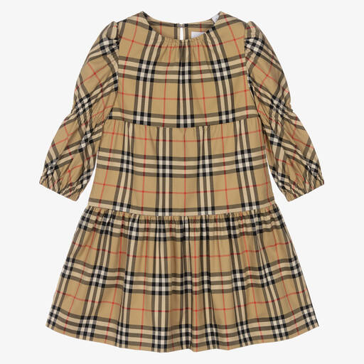 Burberry-Beige Vintage Check Dress | Childrensalon