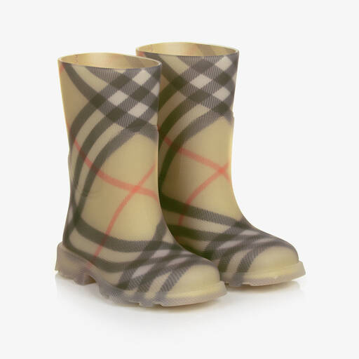 Burberry-Beige Vintage Check Rain Boots | Childrensalon