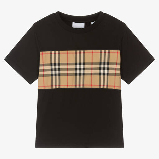 Burberry-Black Cotton Vintage Check T-Shirt | Childrensalon