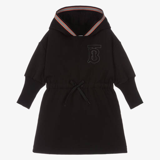 Burberry-فستان هودي قطن جيرسي لون أسود | Childrensalon