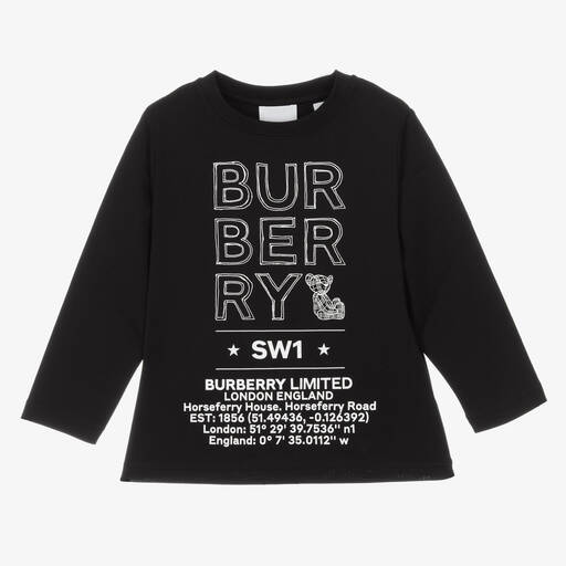 Burberry-توب قطن لون أسود | Childrensalon