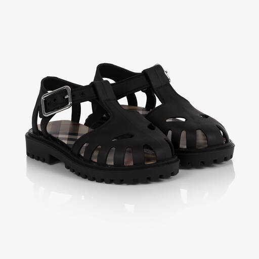 Burberry-Black Rubber Sandals | Childrensalon