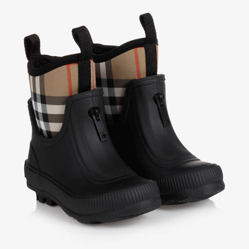 Burberry-Black Vintage Check Rain Boots | Childrensalon
