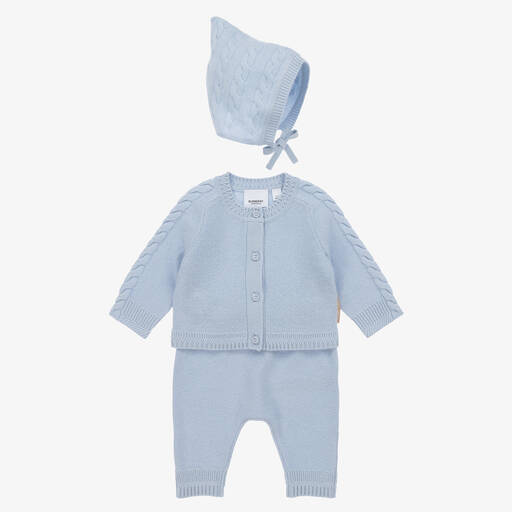 Burberry-Blue Cashmere Baby Trouser Set | Childrensalon