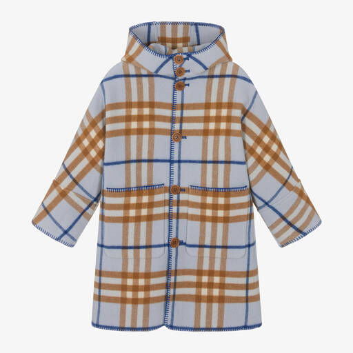 Burberry-Blue Check Wool Coat | Childrensalon