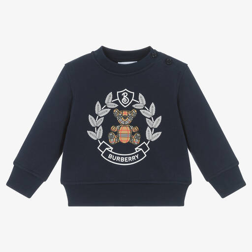 Burberry-Blue Cotton Crest Baby Sweatshirt | Childrensalon