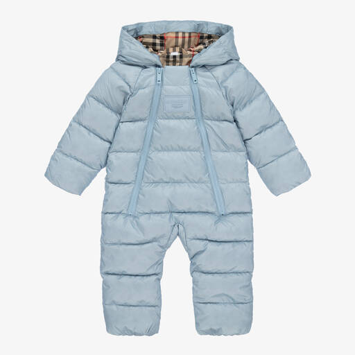 Burberry-Blue & Vintage Check Baby Snowsuit | Childrensalon